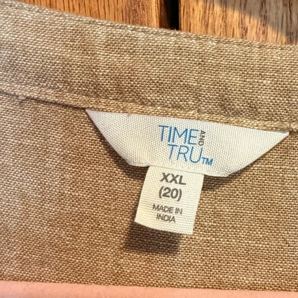 Time and Tru Button-Front Beige Linen Midi Dress - Picture 5 of 6